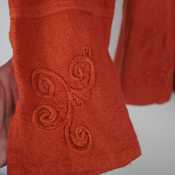 Parsley & Sage Rust Orange Embroidered Button Down Blouse Boho Western Long Slee - Picture 3 of 12
